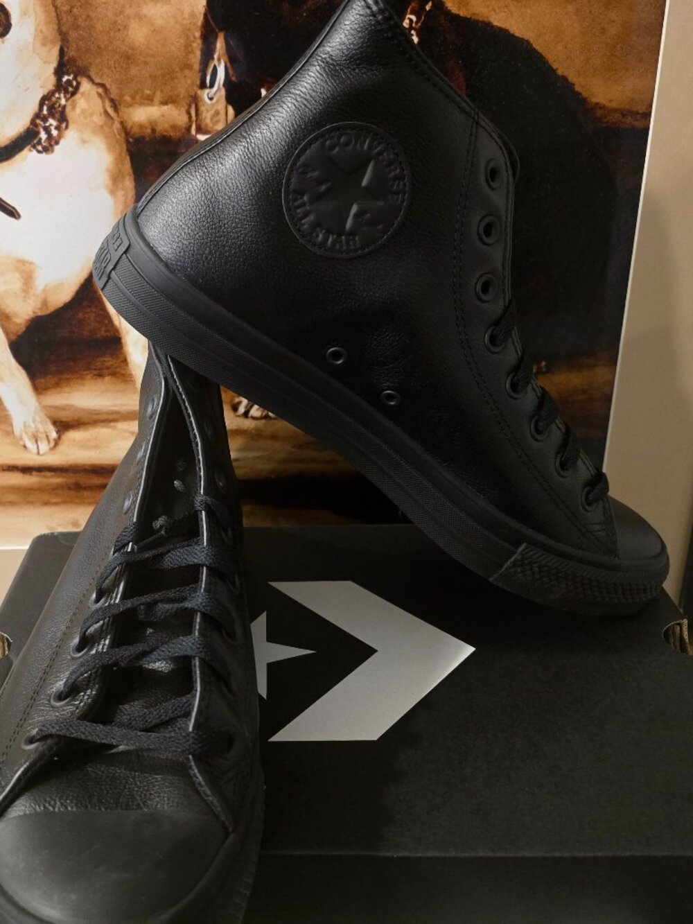 CONVERSE Chuck Taylor Star Hi Leather Shoes 135251C Monochrome Black Mens 12